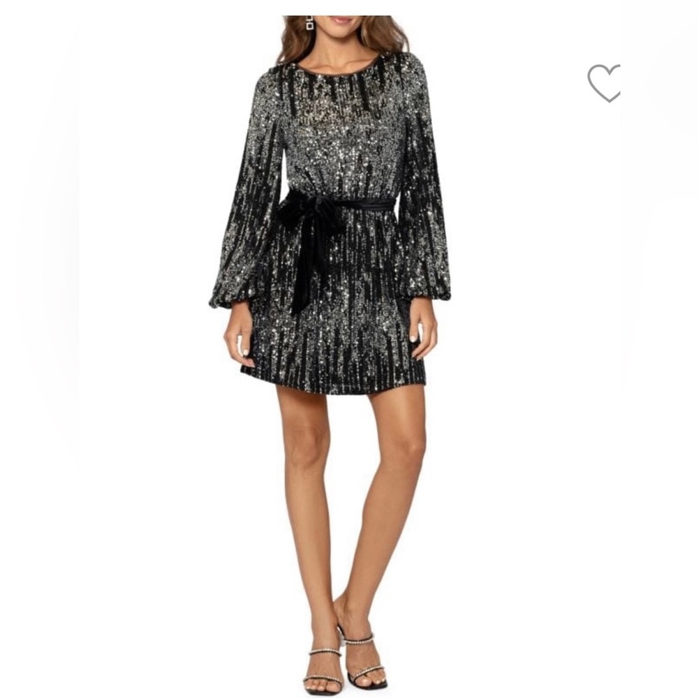 Betsy & Adam Sequin Velvet Belted Mini Dress